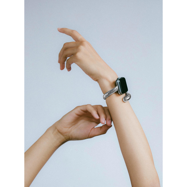 Model Wearing Rem Cuff in Sterling Silver